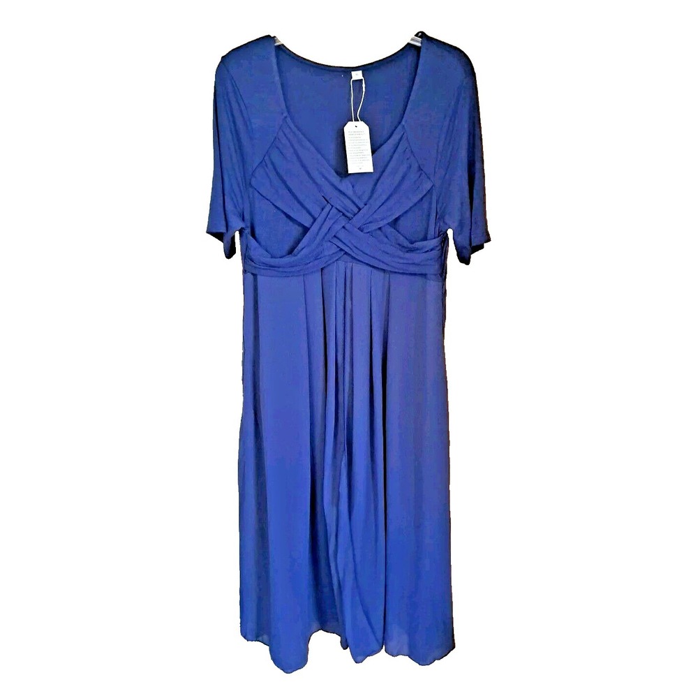 Just Fashion Now Maxi Dress Sz XL Dk‎ Blue Split Front High Waisted Stretch NWT